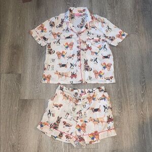 Isaac Mizrahi M Dog Print in Rainbow Outfits Short Sleeve Top & Shorts PJ Set